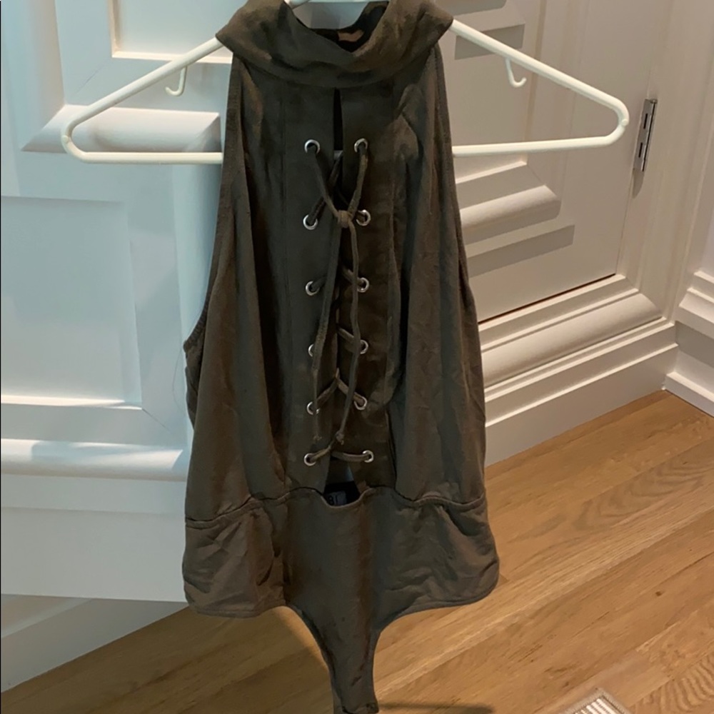WORN ONCE Square Back Lace Up Bodysuit